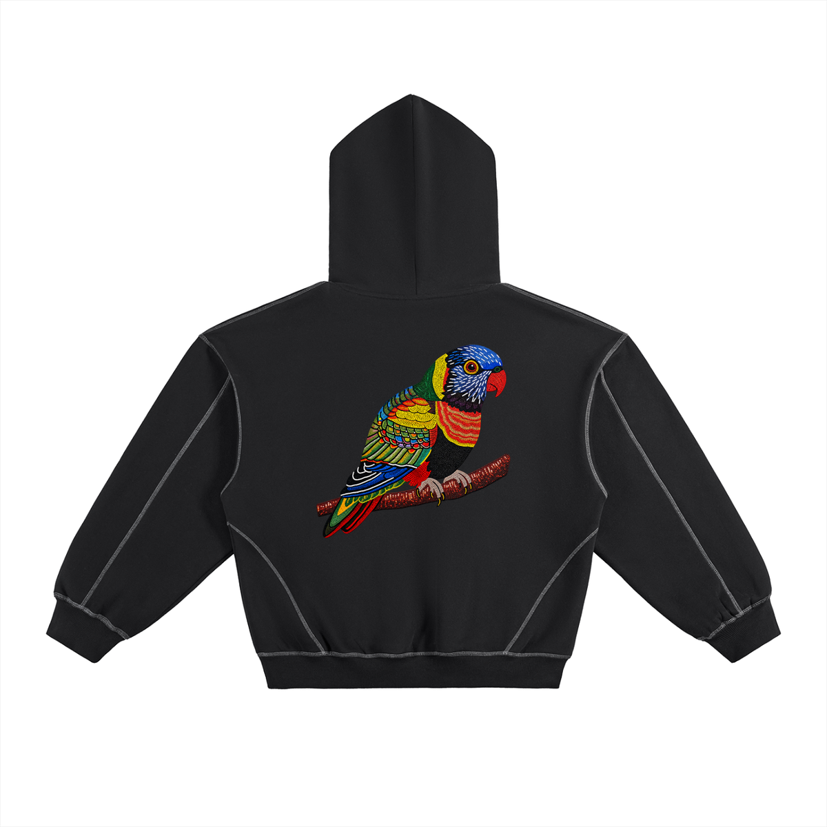 Contrast-Stitched Boxy Fleece Hoodie